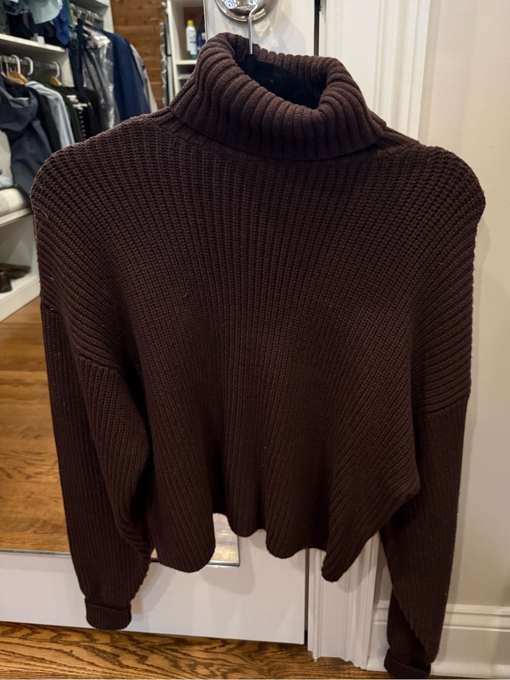 Good American Chunky Ribbed Turtleneck Sweater - Dark Brown